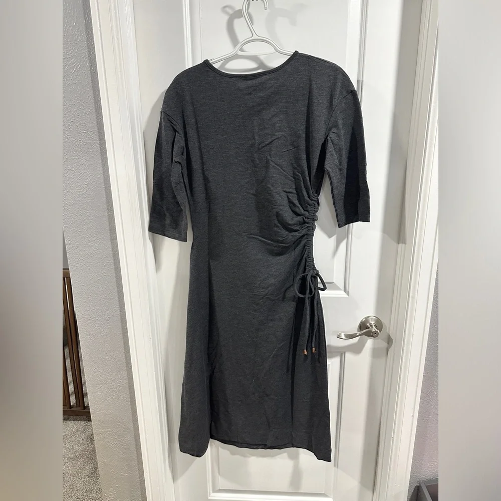 NWT A New Day Three Quarter Sleeve Gray Ruched Tie Waist Dress - Picture 4 of 8